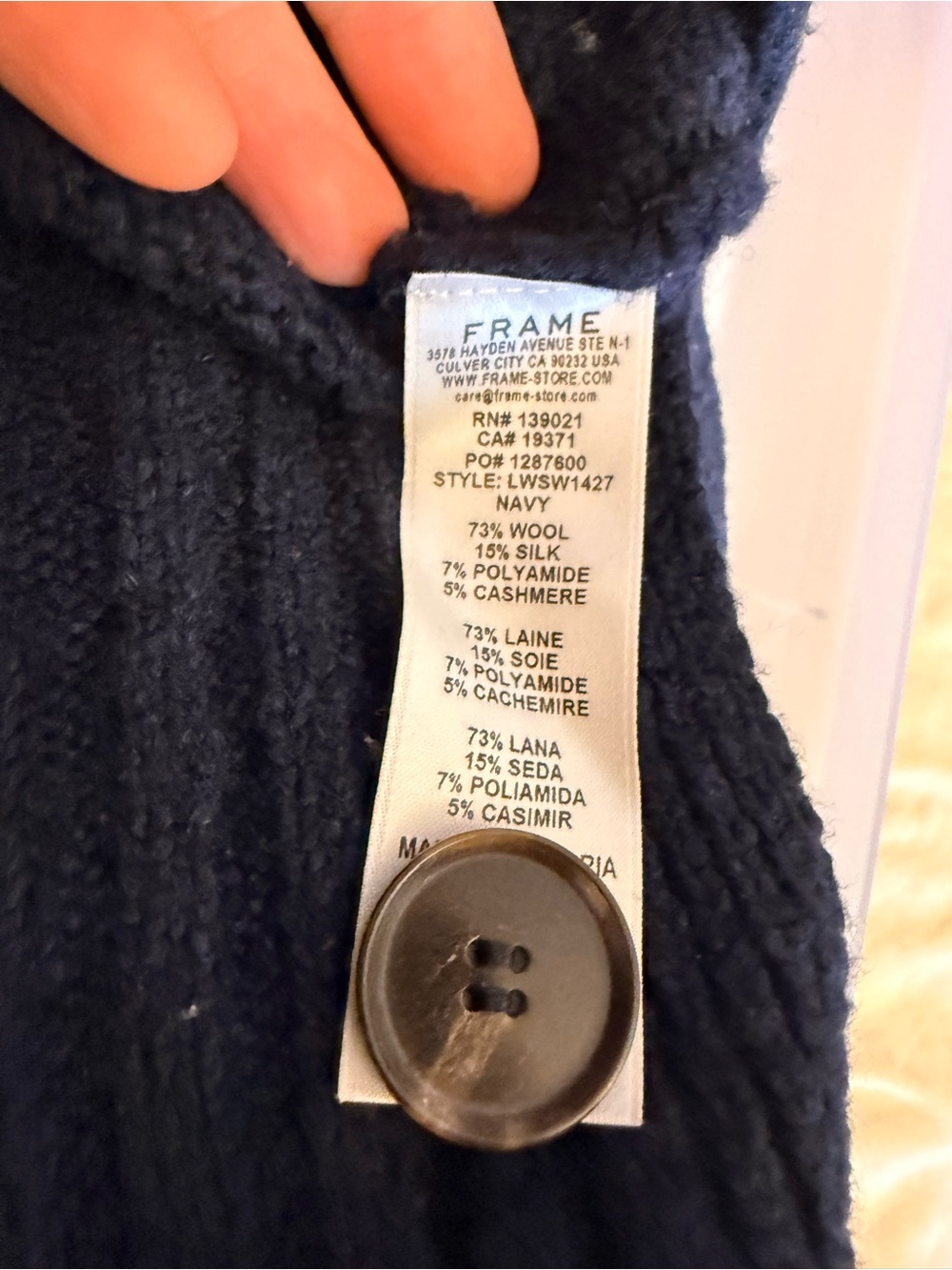 Frame Navy V-Neck Button Cardigan - Picture 4 of 4